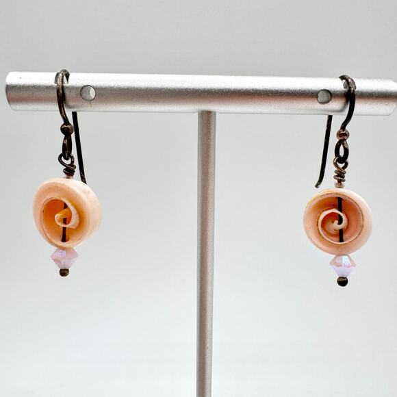 Spiral Seashell Dangle Earrings Silver Tested Mermaidcore Sirencore Beachy - Picture 4 of 9